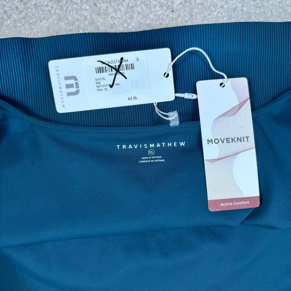 TravisMathew MoveKnit Sports Bra‎ Reflecting Pond Blue Square Neck Ribbed XL NWT